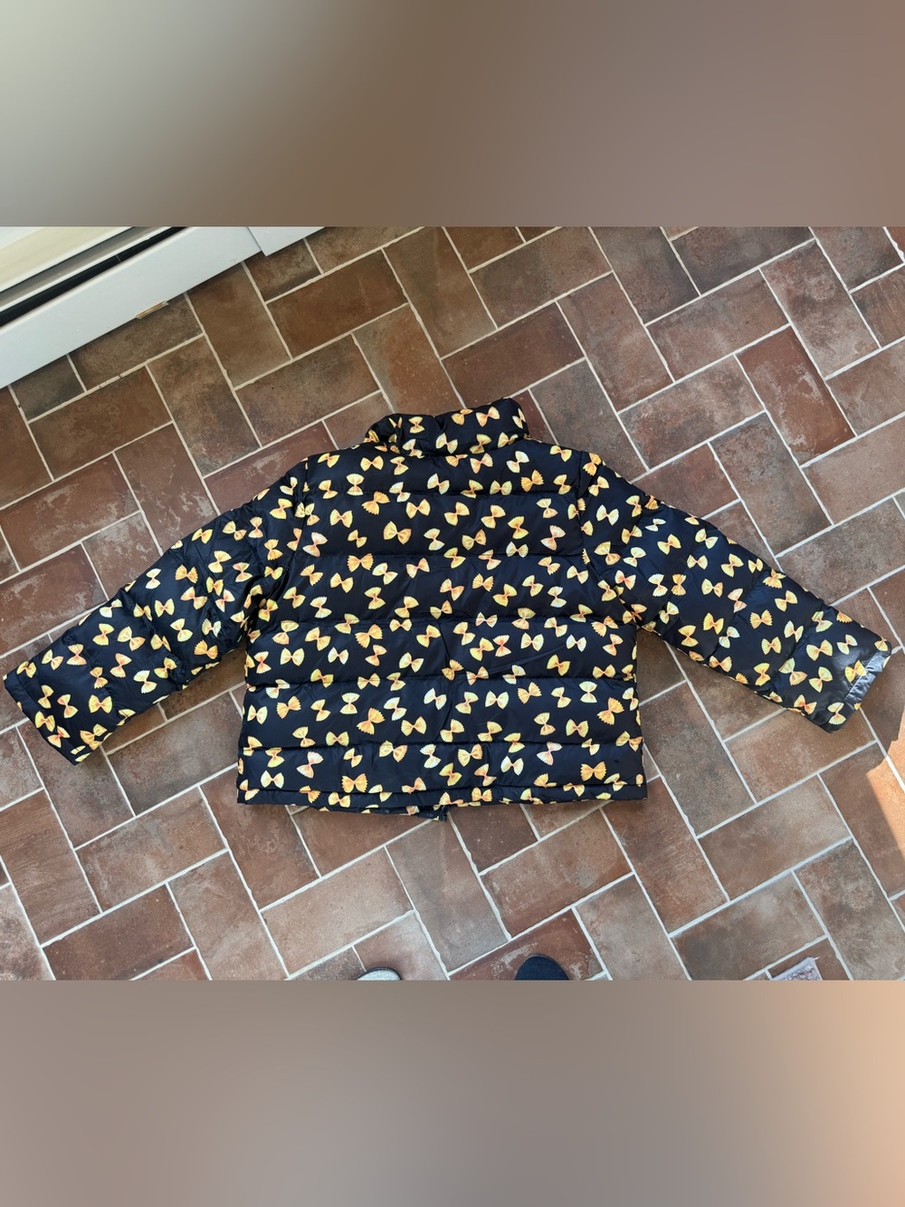 Rachel Antonoff Black Puffer with Yellow Bow-Tie Print Xl